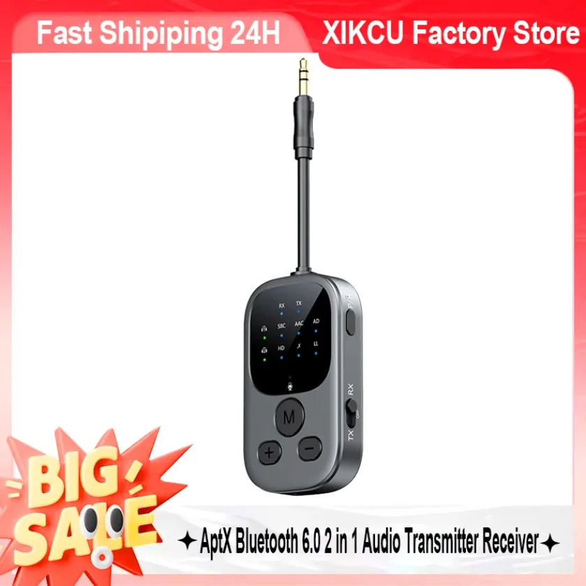 Bluetooth 6.0 Audio Adapter 2 in 1 Transmitter Receiver 3.5mm AUX aptX-Adaptive HD LL Multipoint For Laptop Projector Speaker