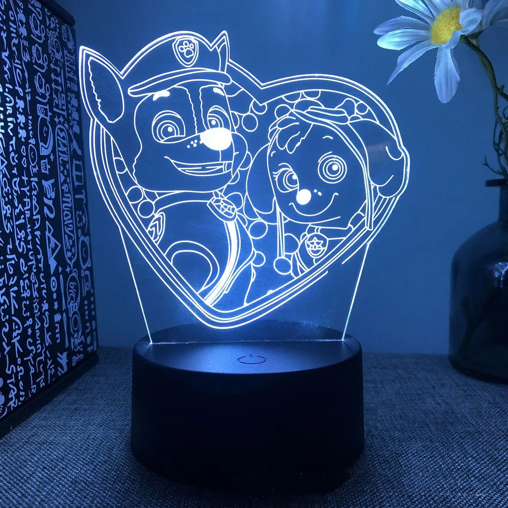 Dog Patrol 3D Night Light Touch Remote Control 16 Colors Auto Gradient LED Night Light Home Decoration Christmas Kids Gift