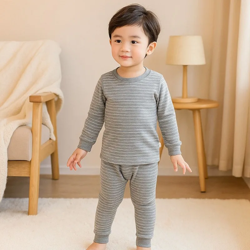 

Seamless Thermal Underwear Set Boneless Autumn Winter Thermal Sleepwear for Boys Girls Warm Home Wear Pajamas