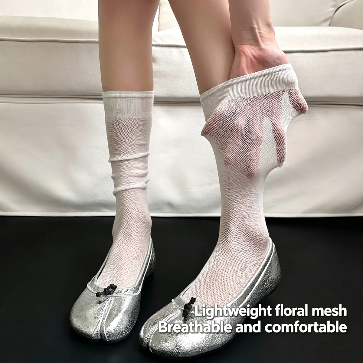 New Summer Thin Tabi Socks Women 5Colors Cotton Long Toe-separated Sock Sheer Mesh Non-Slip Cuff Seamless 2 Toe Stacked Socks