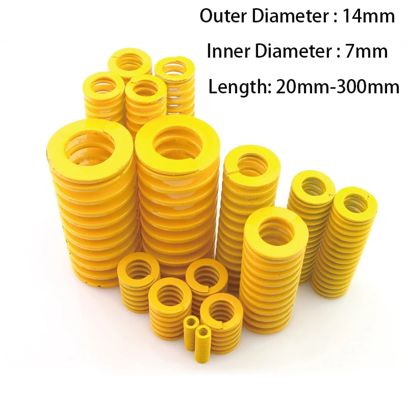 1-30Pcs Yellow Small Load Die Mold Spring Compression Springs Outer Diameter 14mm ID 7mm Length 20/25/30/35/40/45-300mm