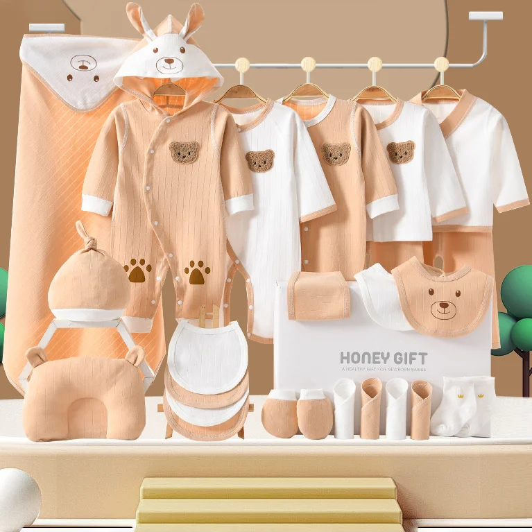 

0-6 Months Khaki Cartoon Bear Newborn Baby Clothing Set 22/26PCS Kids Clothes Suit Unisex Infant Boys Girls Clothing Set New