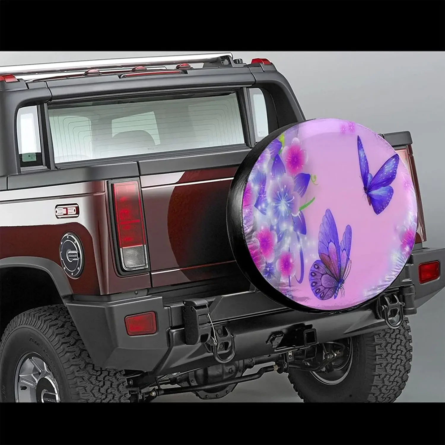 Delumie Purple Butterflies and Flowers Cool Spare tire Covers Wheel Protectors Weatherproof Universal for Trailer Rv SUV Truck C