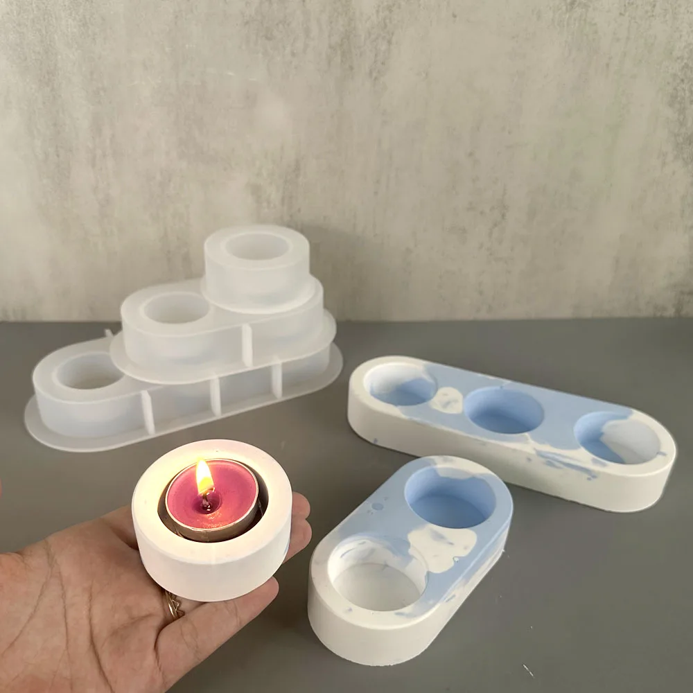 Molde redondo de silicona para candelabro, yeso hecho a mano, resina epoxi, soporte de vela de hormigón, moldes de fundición, suministros de decoración del hogar