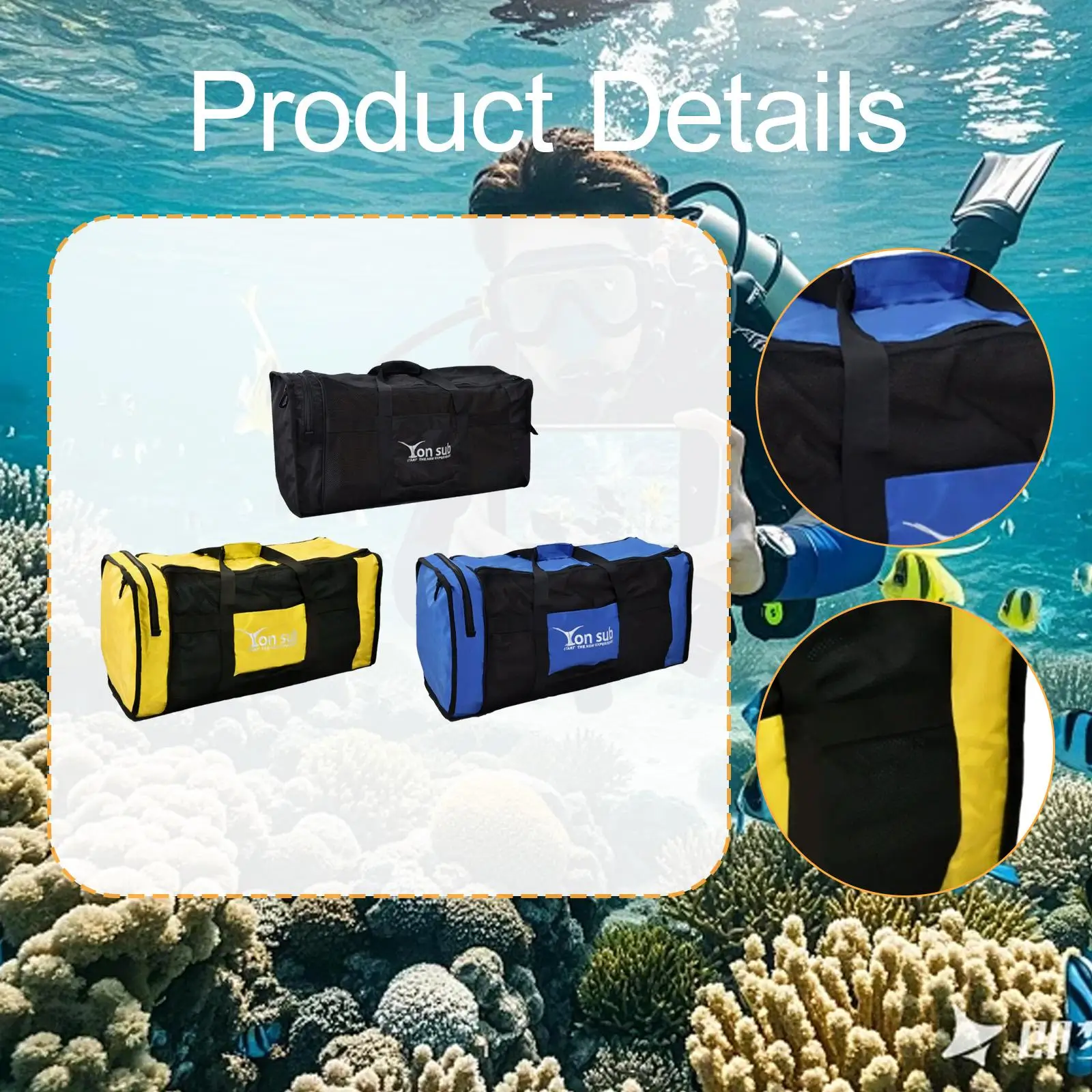 Diving Duffel with Double Zipper Handbag Mesh Case Long Fins Storage Bag for Snorkeling Sailing Watersports