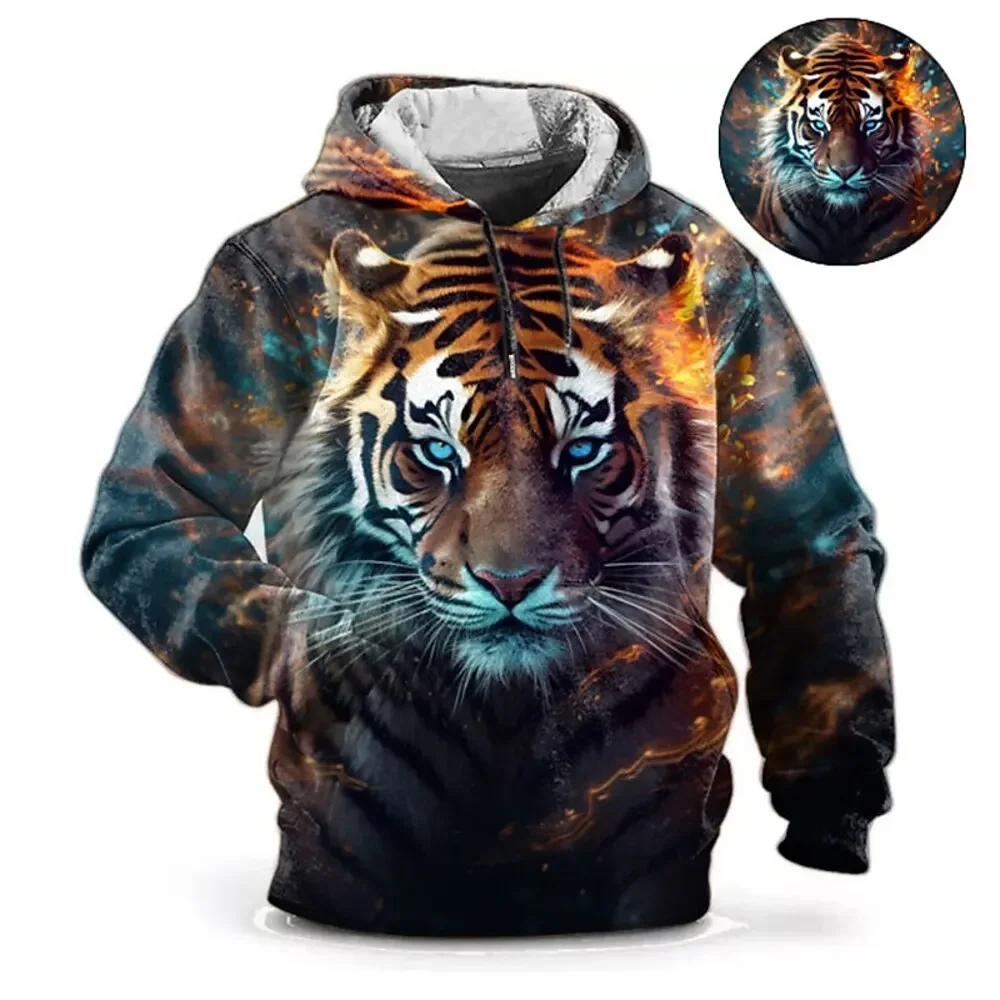 Sweatshirts For Men New Autumn Hooded Shirt 3d Animal Lion Print Y2k Clothing Casual Oversized Korean Reviews Many Clothes