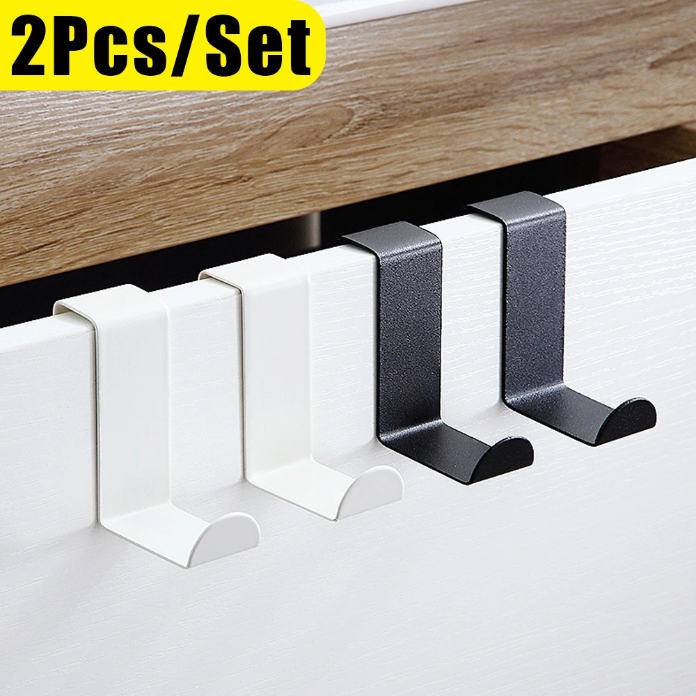 2/1Pc S-shaped Cabinet Door Hooks Stainless Steel Punch-Free Behind Door Hanger Holder Home Kitchen Bathroom Door Organizer Hook