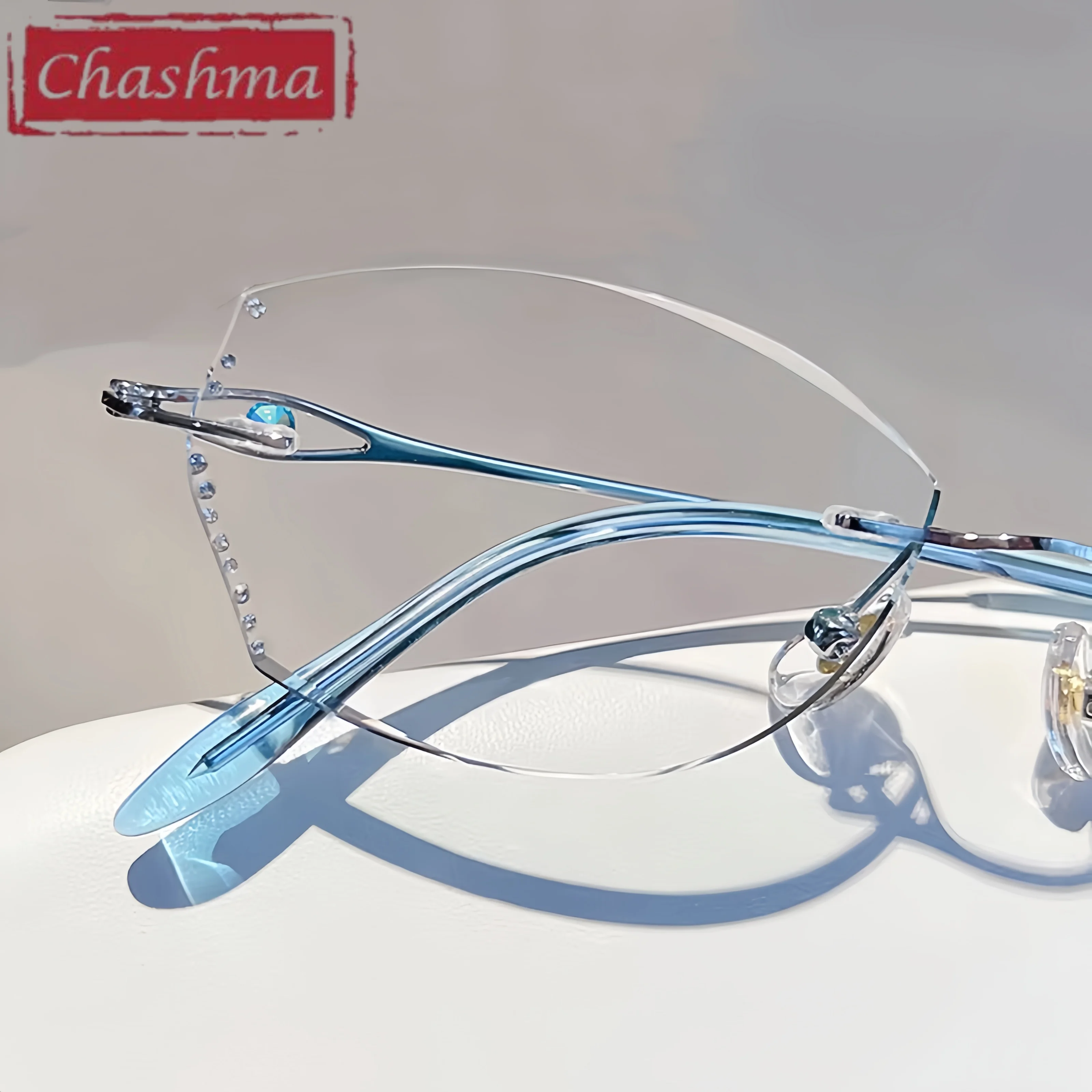 

Chashma Prescription Glasses Women Fashion Titanium Diamond Trim Rimless Spectacles Eyeglasses Frames Girls Myopia Tint Lenses