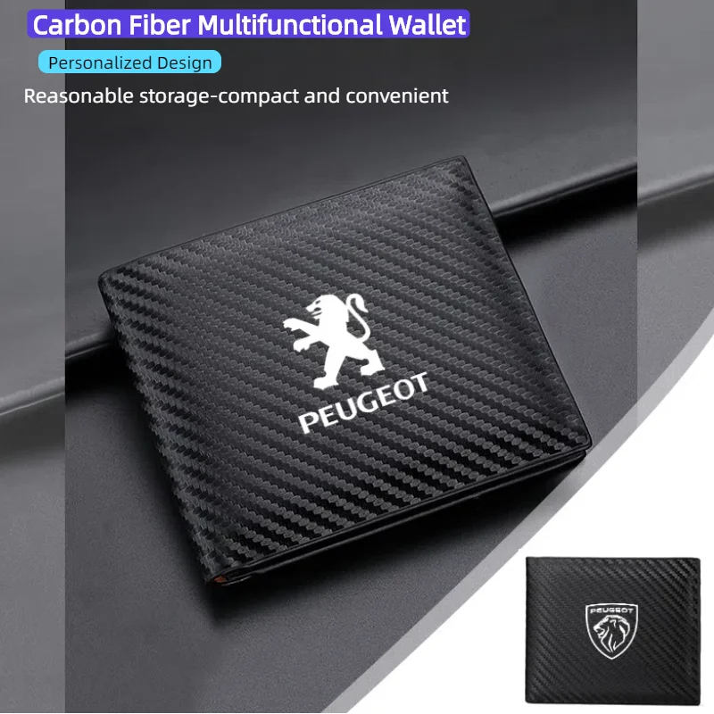 Carbon Fiber Women's Men Wallet Money Purse Coin Cards Holder Cash Organizer For Peugeot 407 508 2008 5008 307 308 3008 206 207