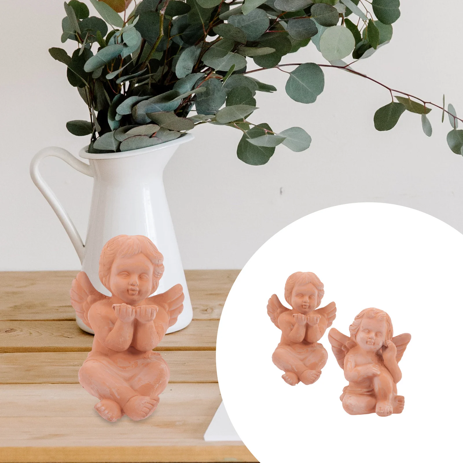 

2Pcs Adorable Pottery Angel Statue Small Home Decoration Angels Flowerpot Garden Lawn Adornments Desk Ornament Gift