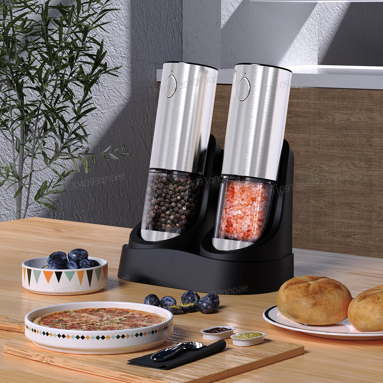 

Rechargeable Electric Grinder Salt Pepper Grinder Set With USB Charging Base Stainless Steel Automatic Spice Grinder Pepper Mill