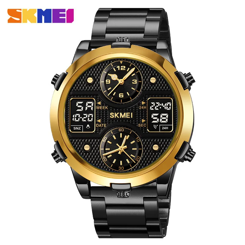 Skmei Men's Watch Three Movement4Time Display Electronic Watch Luminous Waterproof Multifunctional Business Electronic Watch