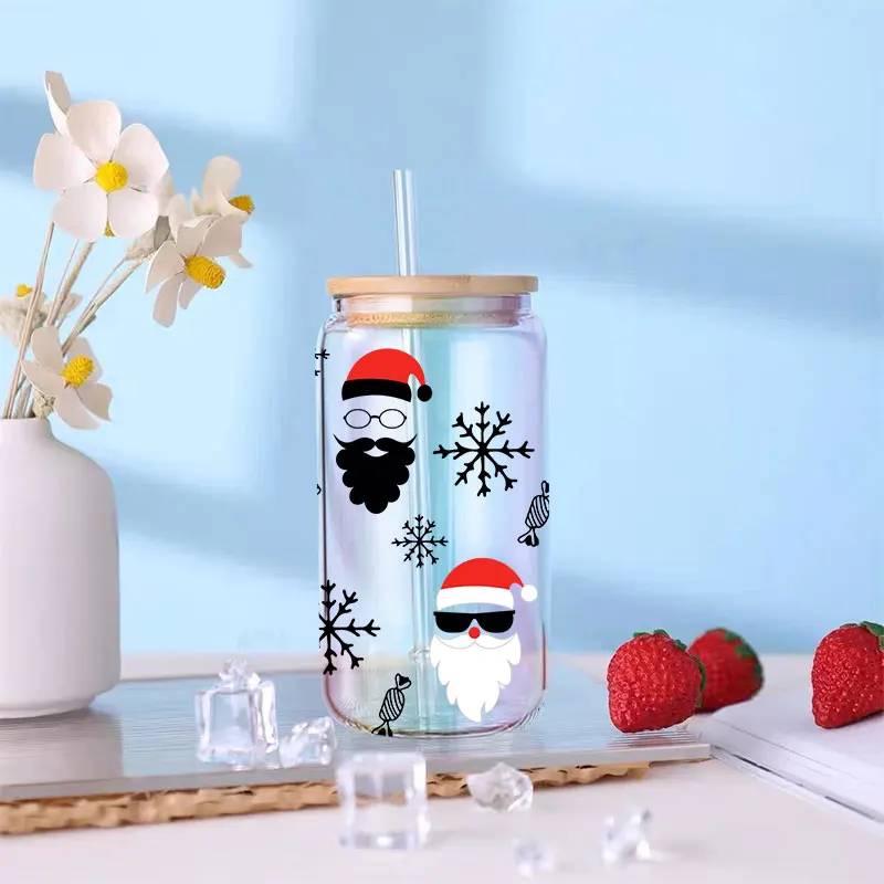 3D UV DTF Transfers Stickers 16oz Cup Wrap Snowflake Merry Christmas Printed For DIY Glass Ceramic Metal Leather Etc. D217