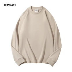 WAVLATII New Solid Long Sleeve T shirts Women Men Khaki White Casual O-neck Warm Unisex Basic Tee Tops For Spring Autumn WLT2401