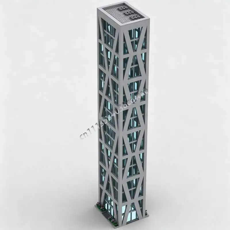 2173PCS Modern High Rise Tower Building Blocks Model Light Gray Architecture Street View MOC Creative DIY Assembly Puzzle Gifts