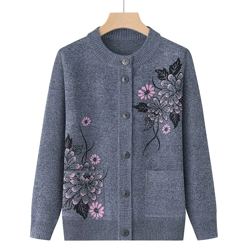 Solid Sweaters Autumn Winter Thin Vintage Knitting Cardigan Ladies Fashion Printing Tops Buttons Coat Casual Women\'s Clothing