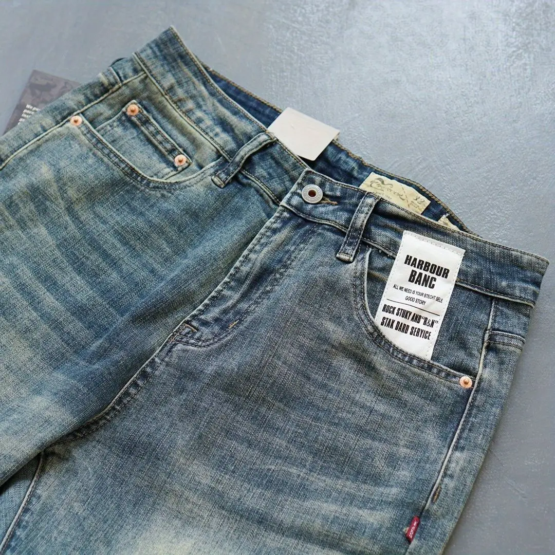 American Hiphop Pants Men\'s Clothing Jeans Autumn and Winter 2024 New Trendy Brand Retro Washed Elastic Small-legged Pants