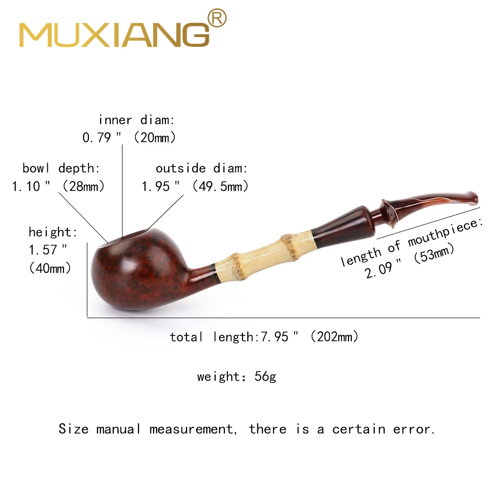 

MUXIANG Handmade briar Wood Tobacco Pipe Long straight handle bamboo tobacco pipe acrylic colored pipe mouth Father's Day gift