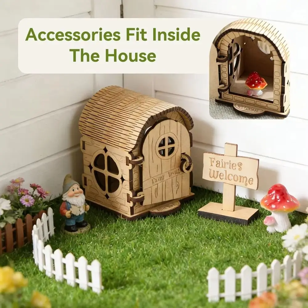 Wooden Material Wooden Fairy House Kit DIY Kit Mini Size Wooden House Handmade Craft Graffiti Design DIY Assembled House