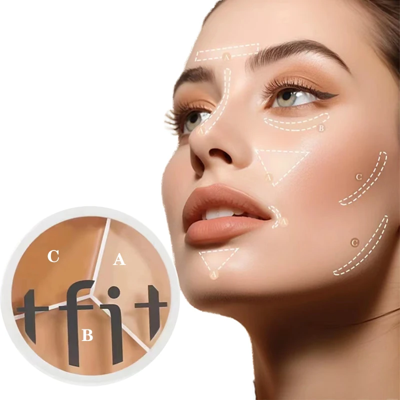 Paleta de maquiagem facial profissional, Tfit 3 em 1, permanente ilumina o rosto, manchas do contorno dos olhos, círculos escuros corrige, corrige