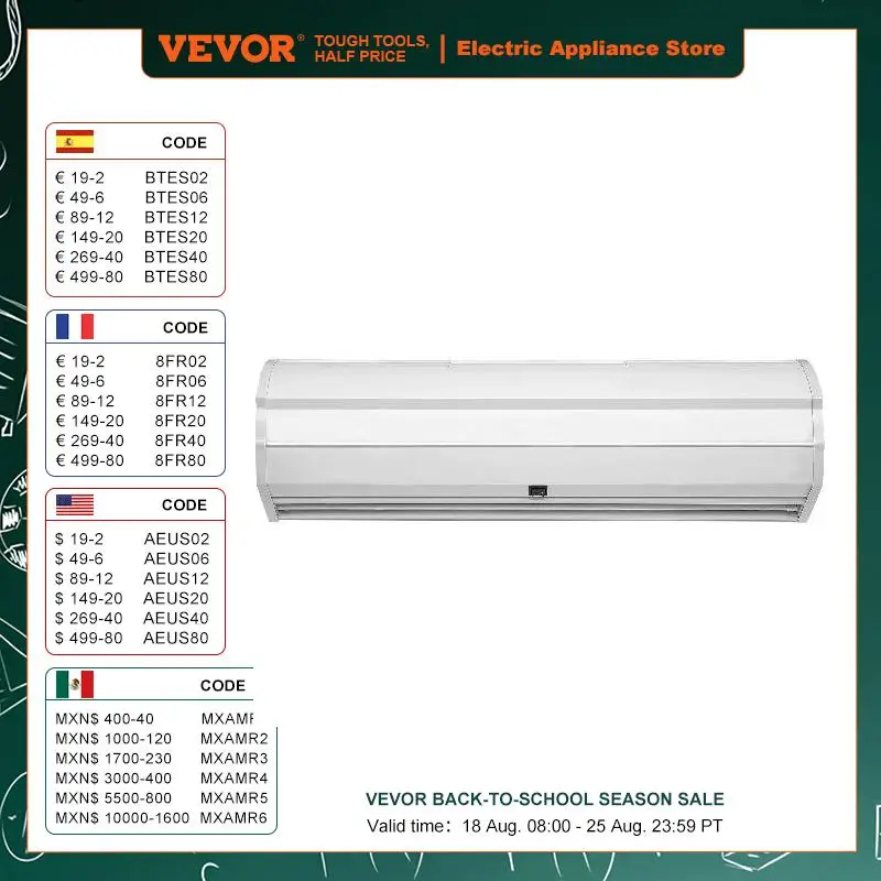 VEVOR 36/42/48/60 in Commercial Indoor Air Curtain Super Power 2 Speeds Wall Mounted Air Curtains for Doors Indoor Over Door Fan