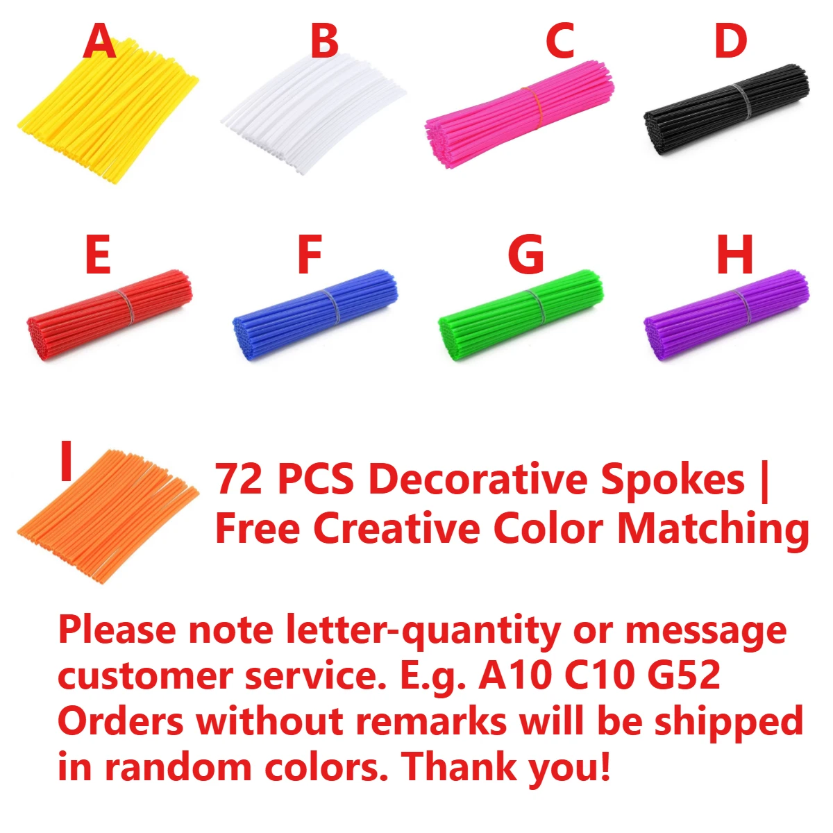72Pcs Free Mix-and-Match Spoke Sleeves – Colorful, Universal for Bicycle & Off-Road Motorcycle Wheels, Perfect for MTB Retrofit
