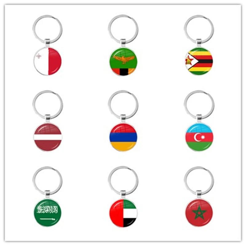 Llavero con cabujón de cristal, llavero con bandera nacional, ideal para regalo, apto para Malta, Austria, Suecia, Arabia Saudita, Emiratos Árabes Unidos y Marruecos