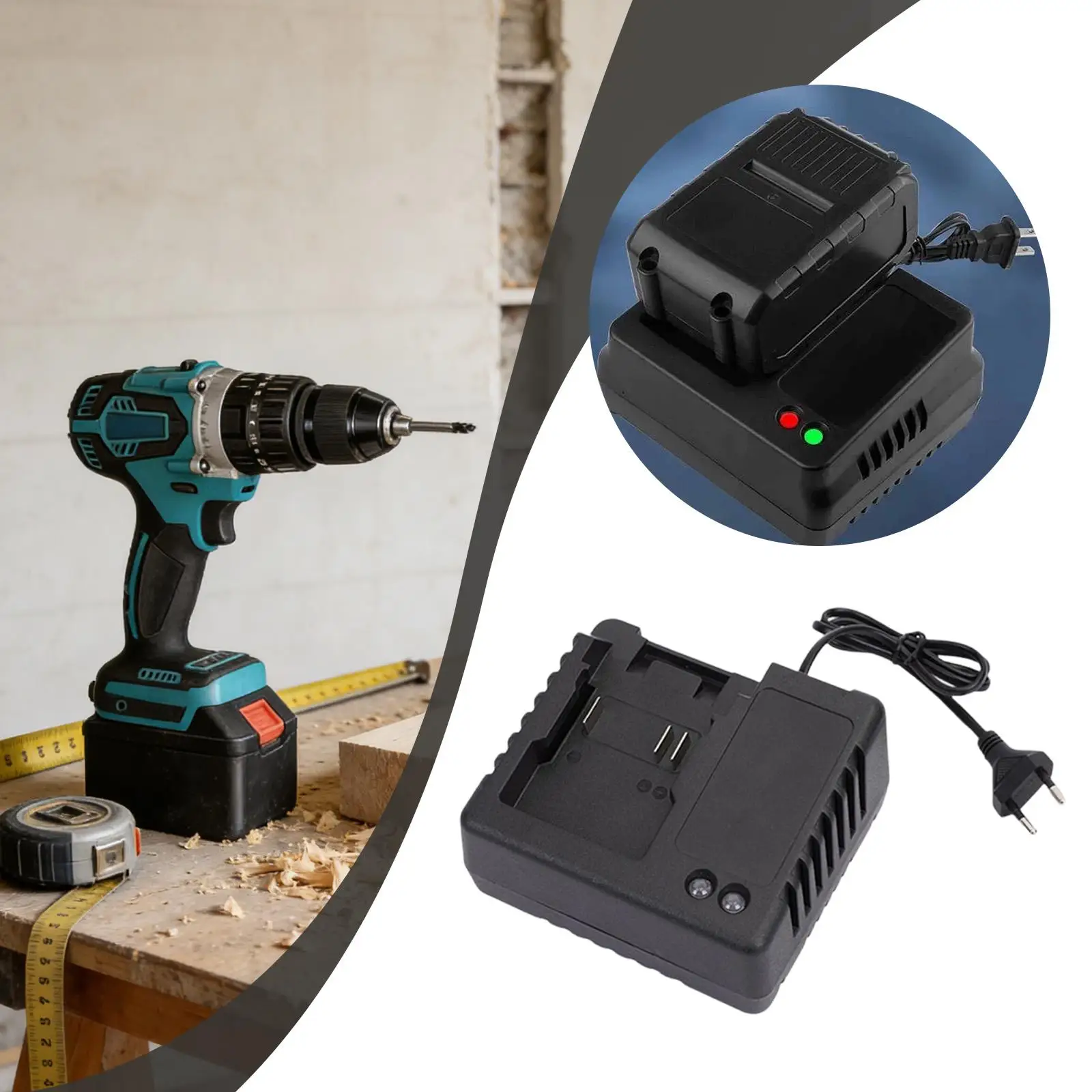 21V LI Ion Battery Charger Efficient Cooling Compact Universal Charger Battery Replacement Accessory for Electric Drill Power