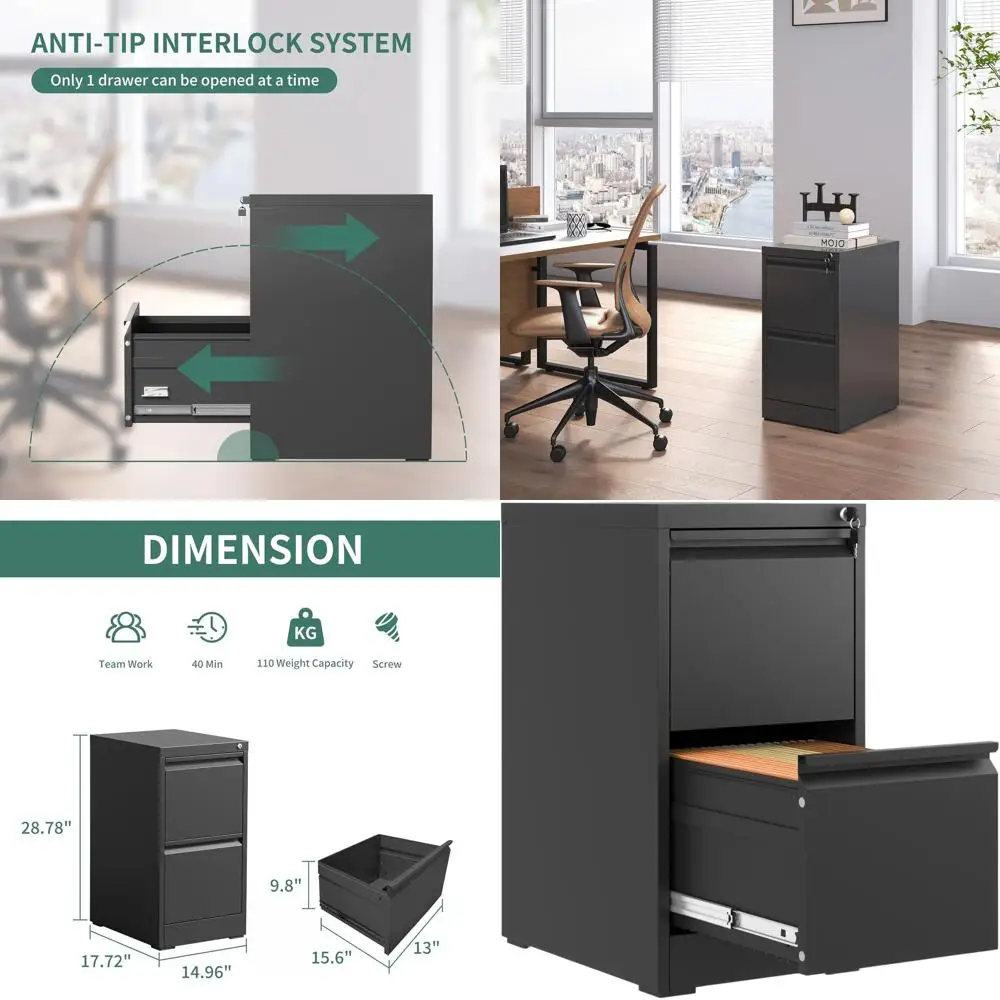 

Secure Vertical 2-Drawer Metal File Cabinet for Home Office, Heavy-Duty Storage for Letter, Legal, A4, and F4 Files, Requires As