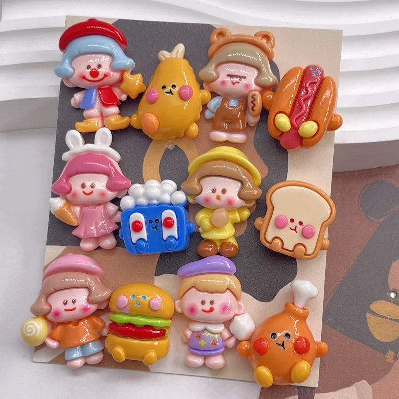 5pcs Simulation Cute Burger Hot Dog Resin Cabochon Flatback Scrapbooking For Phone Decoration Accessories Kawaii Products