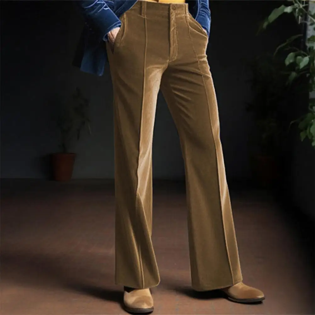 2025, männliches Kleid, goldene Samthose, ausgestellte Hose, Freizeithose, Tasche, einfarbig, Komfort, Business, Alltag, Urlaub, Mode