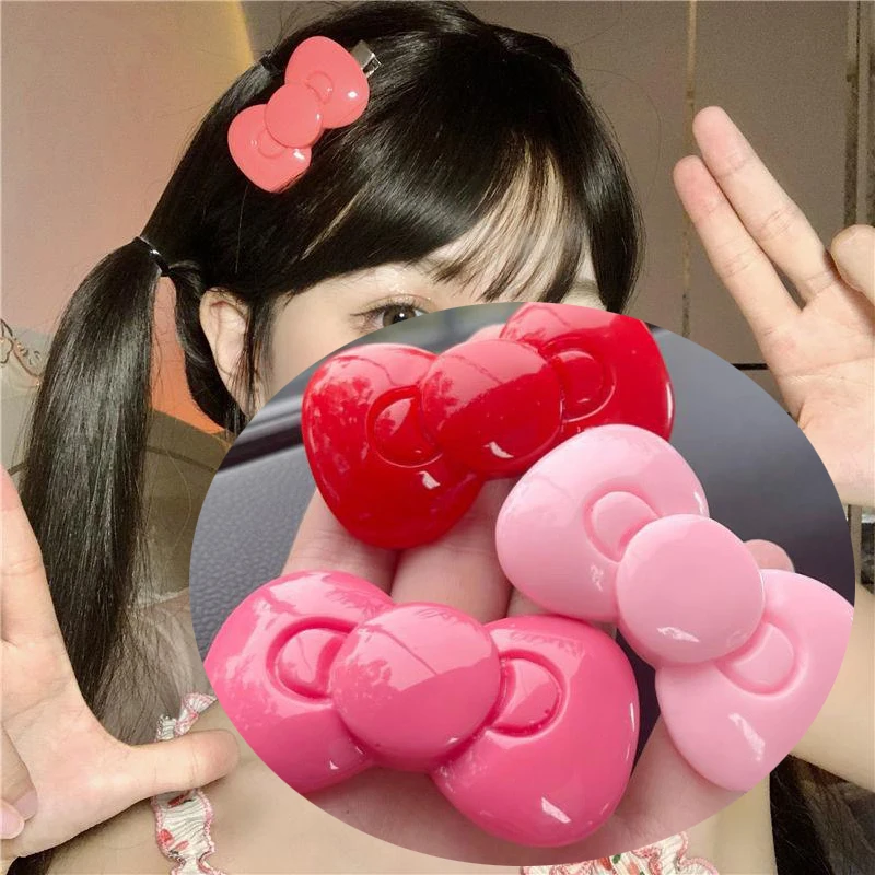 Kawaii Sanrios Bow Hairpin Cute Hair Accessories Kuromi Hellokittys Heart Side My Melody Clip Bang Temperament Jewelry Gifts