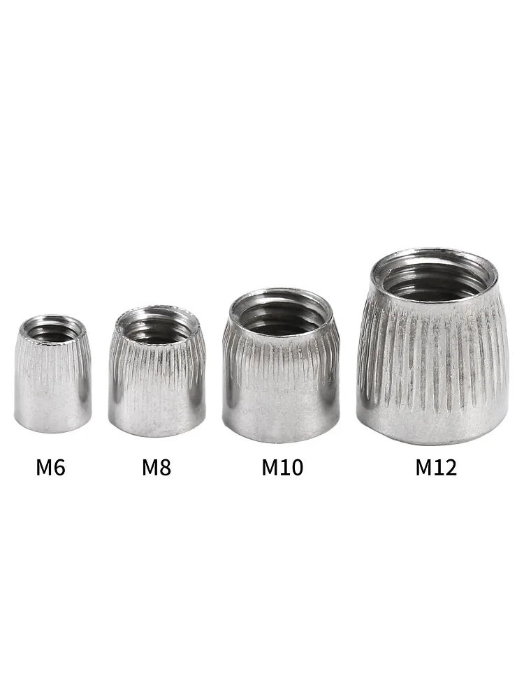 5~50pcs 304 Stainless Steel M6 M8 M10 M12 Cone Nut Knurled Implosion Expansion Anti Slip Round Screw Cap Metal Lock Nut Hardware