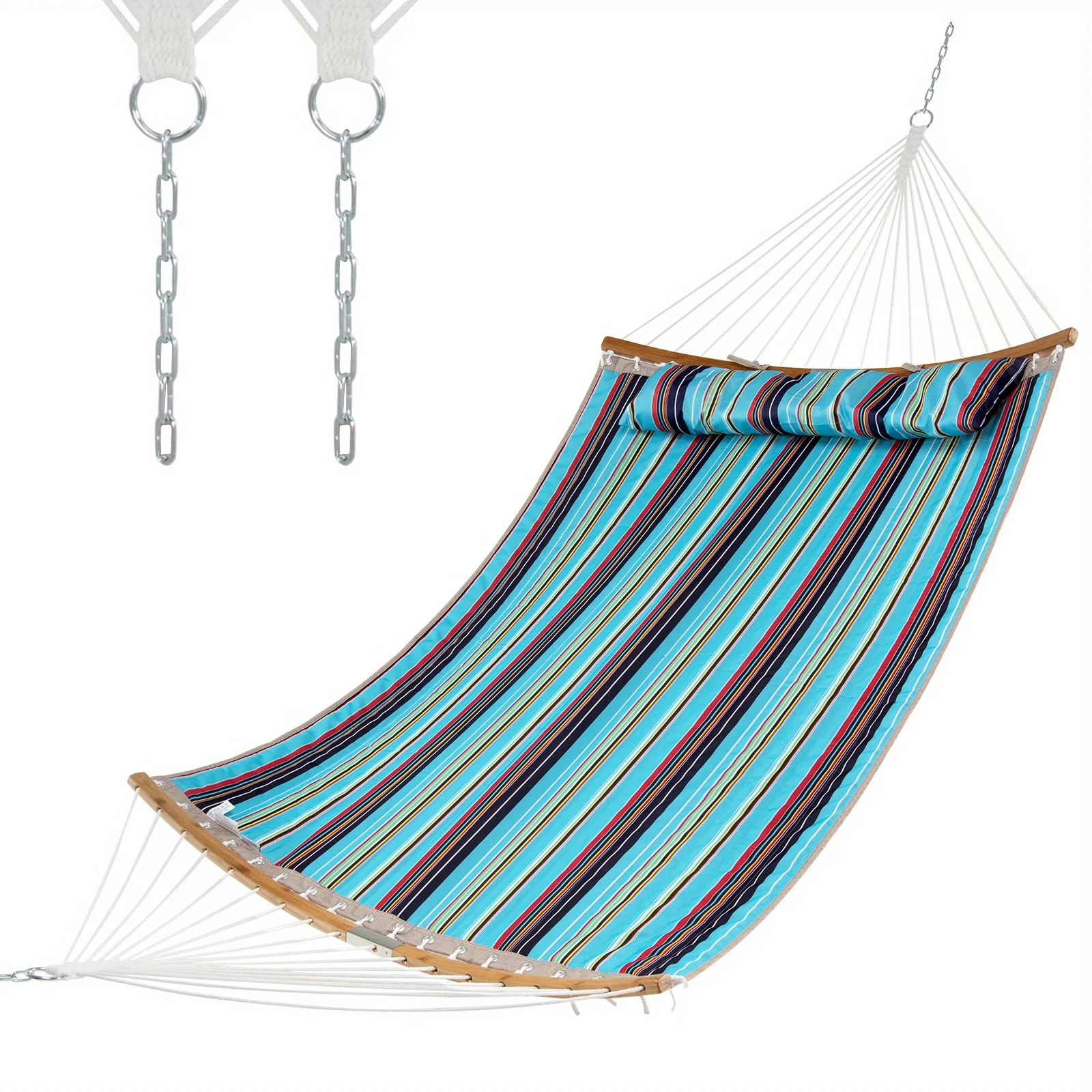 

Hammock with Pillow, Featuring a Curved Bamboo Spreader Bar, Chain, And Portable Design for Indoor And Outdoor Use