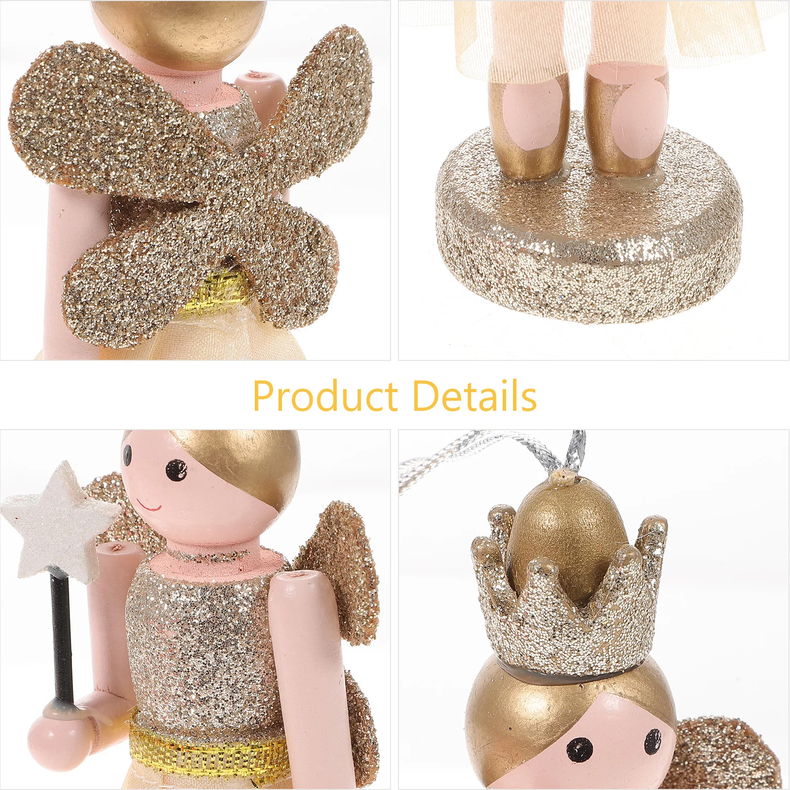 

3pcs Wooden Nutcracker Angel Decor Christmas Gift Walnut Adornment Desktop Ornament Premium Smooth Cartoon