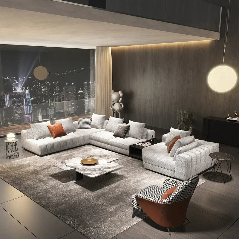

Italian Light Luxury U-Shaped Fabric Sofa White Minimalist Villa