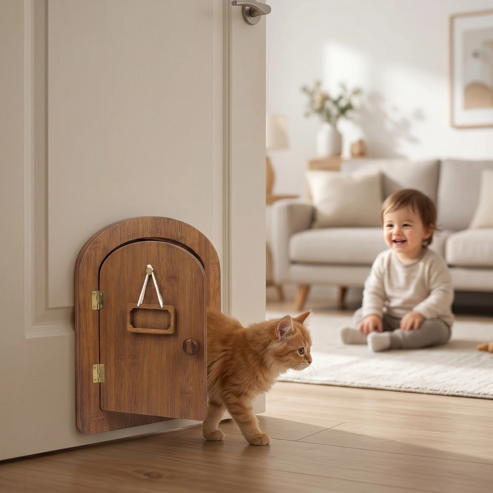 Arched Wooden Pet Door Insert with Magnetic Flap See-through Indoor Cat Dog Door for Pet Owners