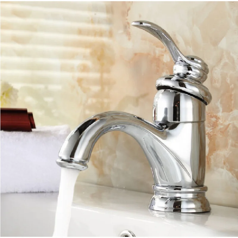 

Brass Single Hole Faucet Hot Cold Water Bathroom Vanity Sink Countertop Basin Home Tap