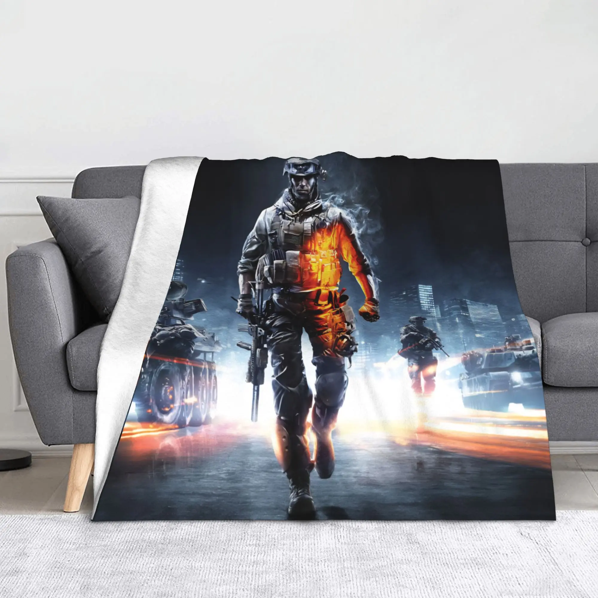 Battlefield Class Soldier Game BF6 Fleece Blanket Shooting Awesome Throw Blanket for Home Hotel Sofa 150*125cm Lightweight