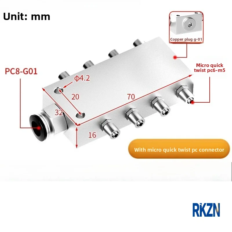 Pneumatic Air Manifold Double Row Aluminum Block Push-in Port Gas Flow Distributor Multi-circuit Air Pipe Splitter Connector