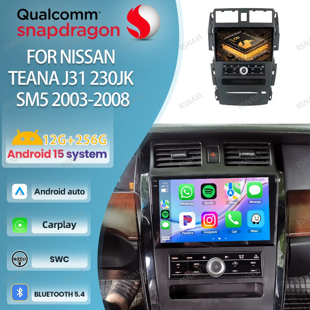 Car Radio Android 15 For Nissan Teana J31 230JK SM5 2003-2008 Navigation Viedo Player DVD QLED Autoradio Qualcomm Head Unit DSP