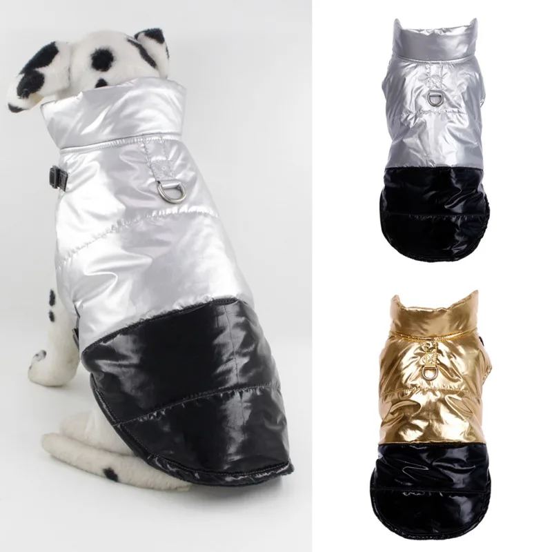 Autumn And Winter Dog Clothing Thickened Waterproof Dog Clothing Gold Silver Reflective Fashion Pet Clothing Essential In Winter