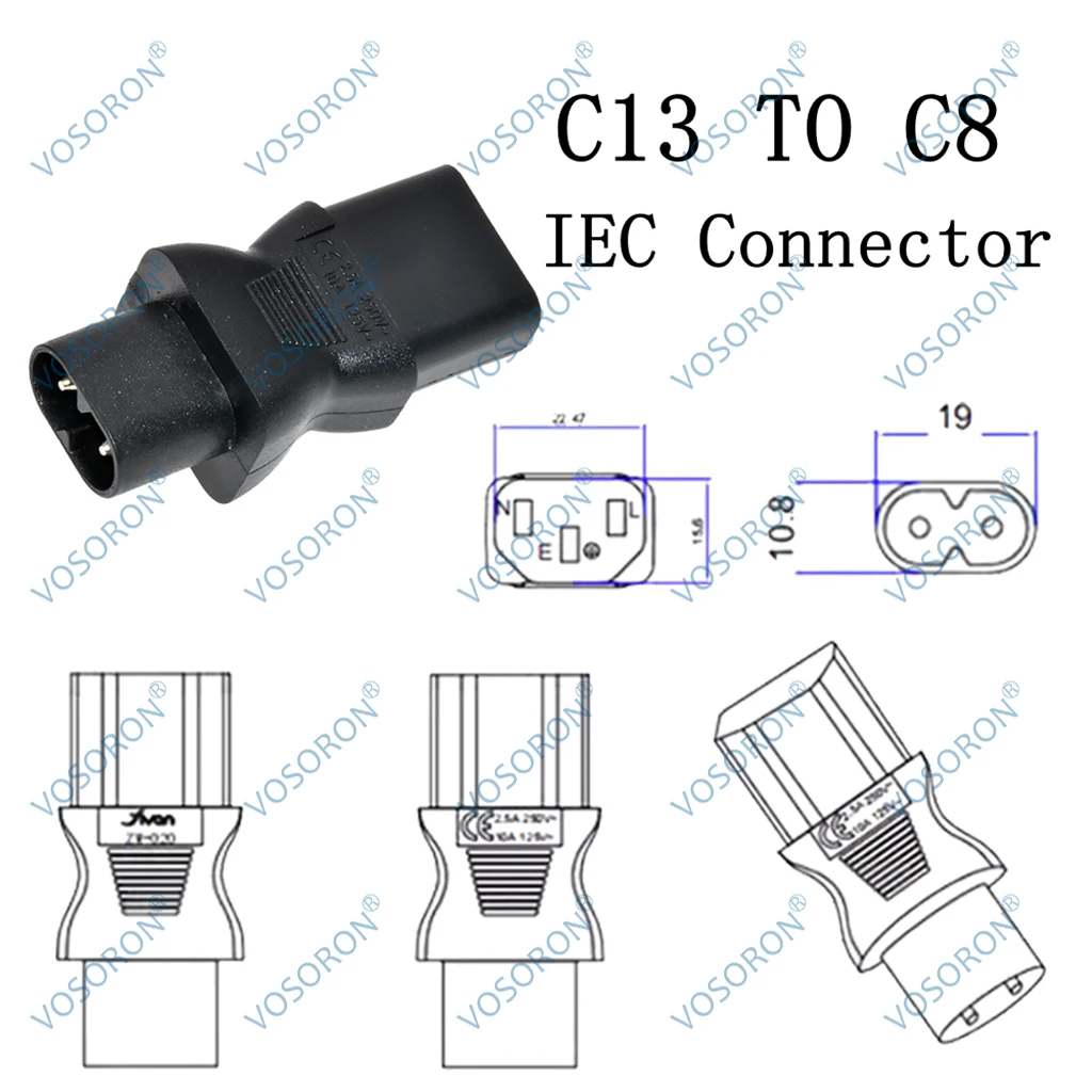 C8 -C13 C13 IEC 320 C13 to C8 AC Power Adapter IEC 3Pole Female to C8 2Pin Figure 8 Male AC Converter Socket