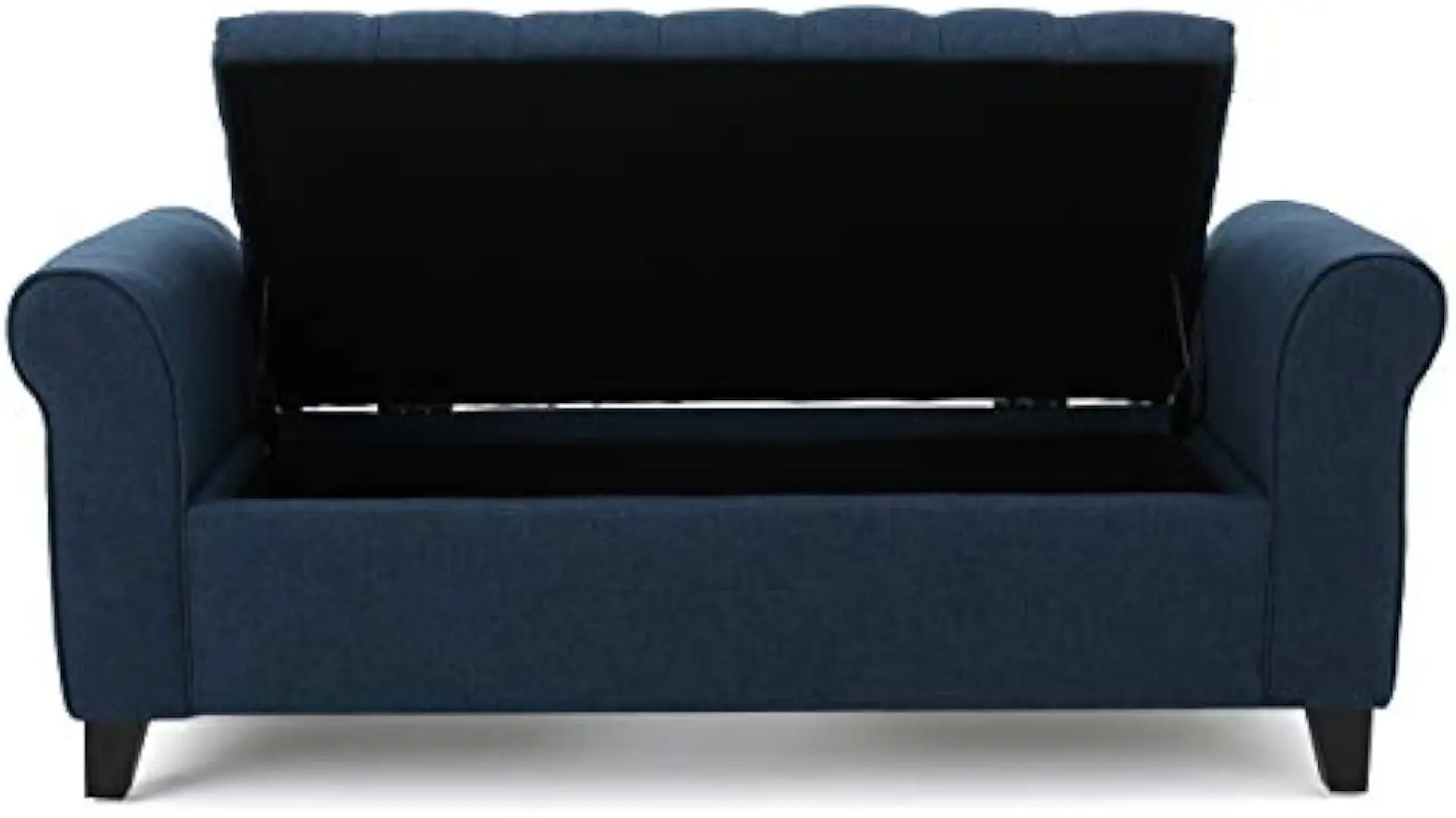 Keiko-Banc de rangement l'allemand en tissu bleu foncé, Home, Eng: 19.75 "D x 50.00" W x 20.5 "H