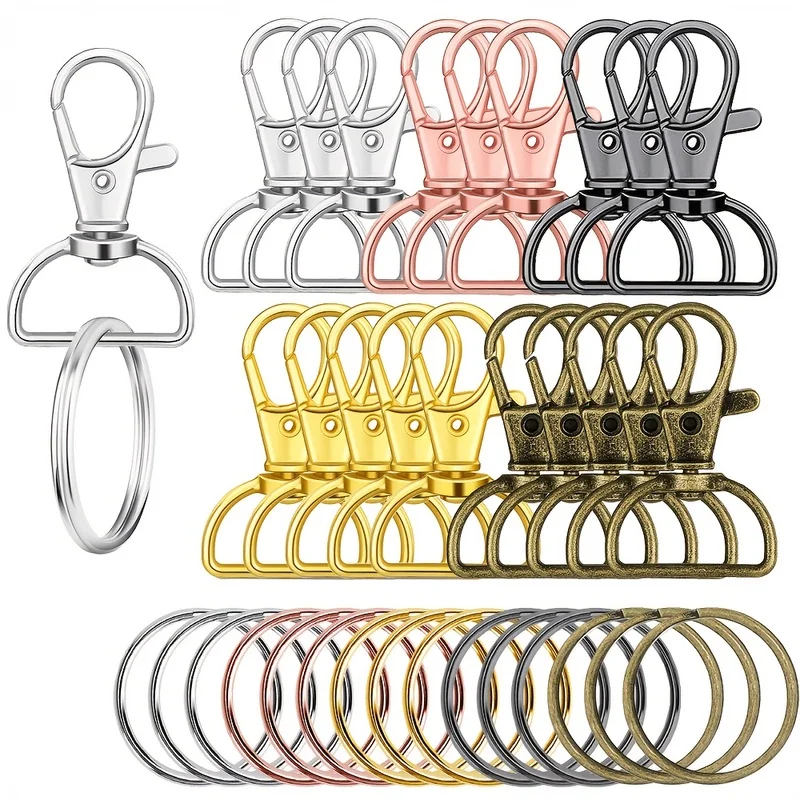 D-Shaped Swivel Alloy Lobster Clasp Keychain Clip with Metal Key Rings Open Jump Rings Multifunctional Additions Set,