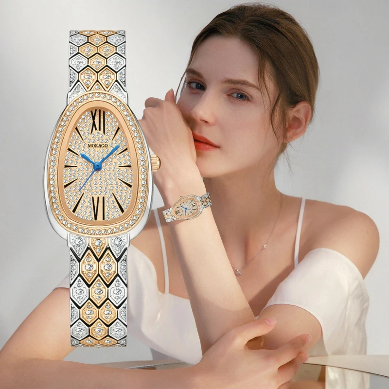 New Snake Head Women Watch Waterproof Quartz Wristwatch Rhinestone Rhombus Alloy Band Elegant Ladies Clock Gift Wedding Party
