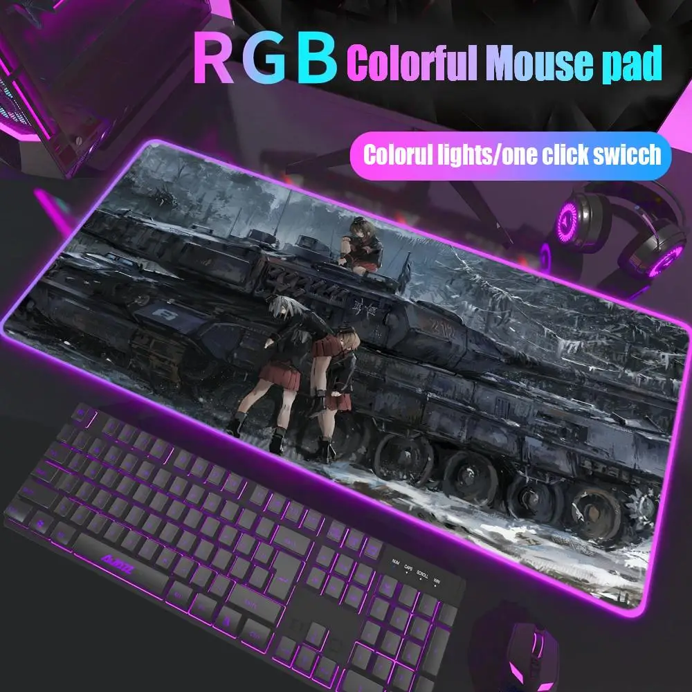 

Классический аниме Girls und Panzer Коврик для мыши Rgb Настольный коврик Подсветка Светодиодный коврик для мыши Настройка игровых аксессуаров Настольный коврик Большой коврик для мыши