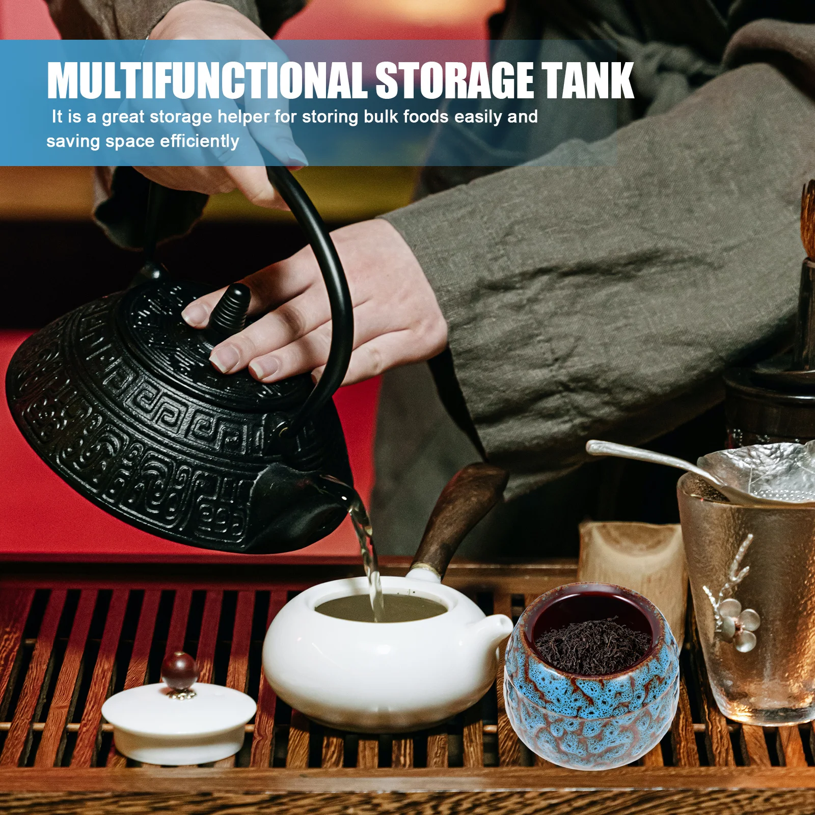 

Vintage Tassel Lid Ceramic Loose Tea Leaf Jar Sealed Storage Multifunctional Tea Canister Organizer Ceramic Jar