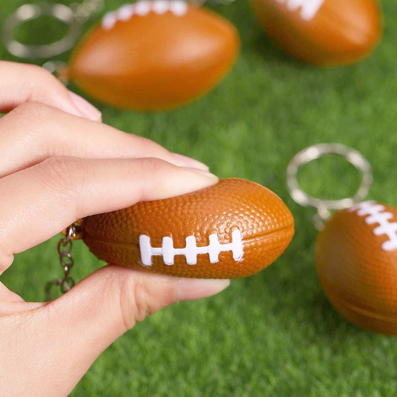 30 Pack Rugby Ball Keychains for Party Favors,Rugby Stress Ball,School Carnival Reward,Sports Centerpiece Decorations