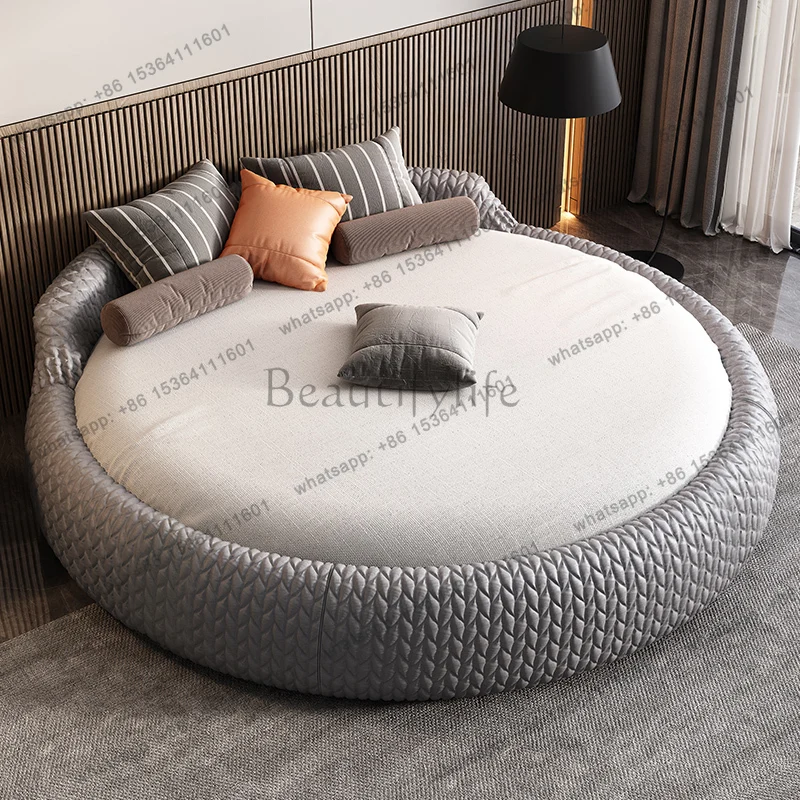 Luxury Fabric round Double bed 2 people full size bed frame queen bedroom beds frames bedroom furniture